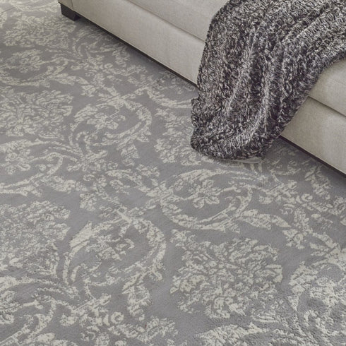 2' X 4' Gray Damask Power Loom Area Rug